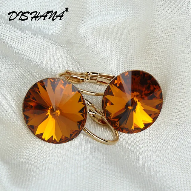 2016 Earings Fashion Jewelry Famous Brand Austrian Crystal Earring Gold-color Drop Earrings For Women oorbellen Bijoux(E0001-1)