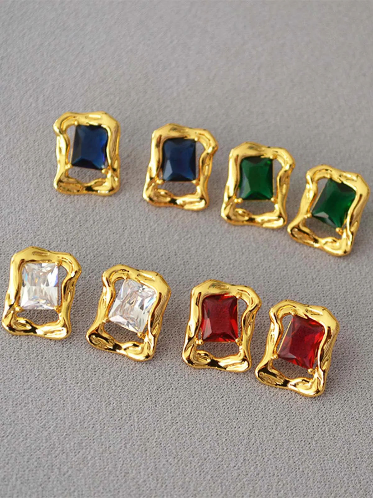 Baguette Colored Zircon Earrings