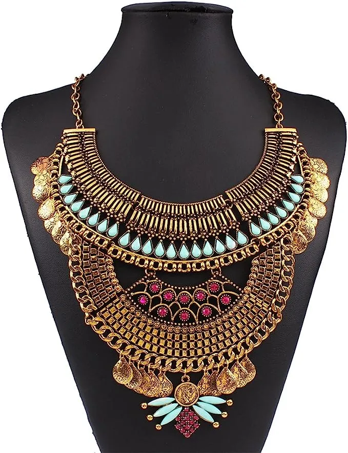 Festival Blue/Magenta/Gold Color Choker Necklace