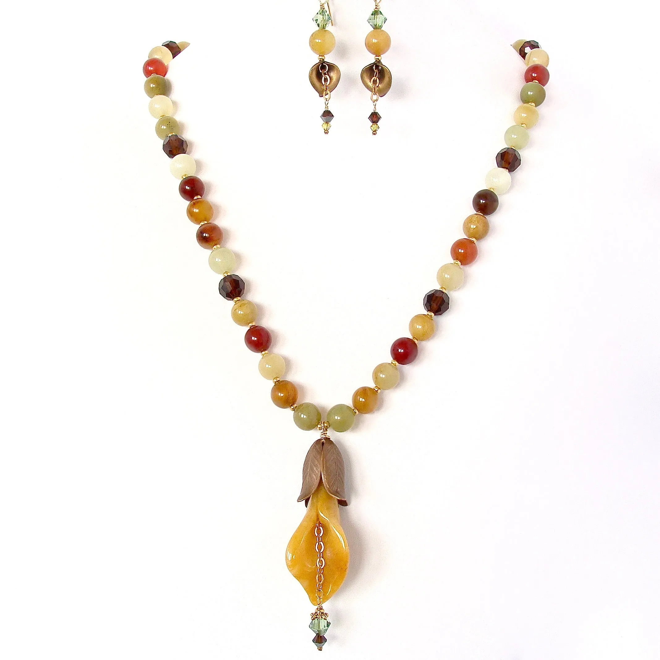 Harvest: Carved Jade Pendant Necklace Set