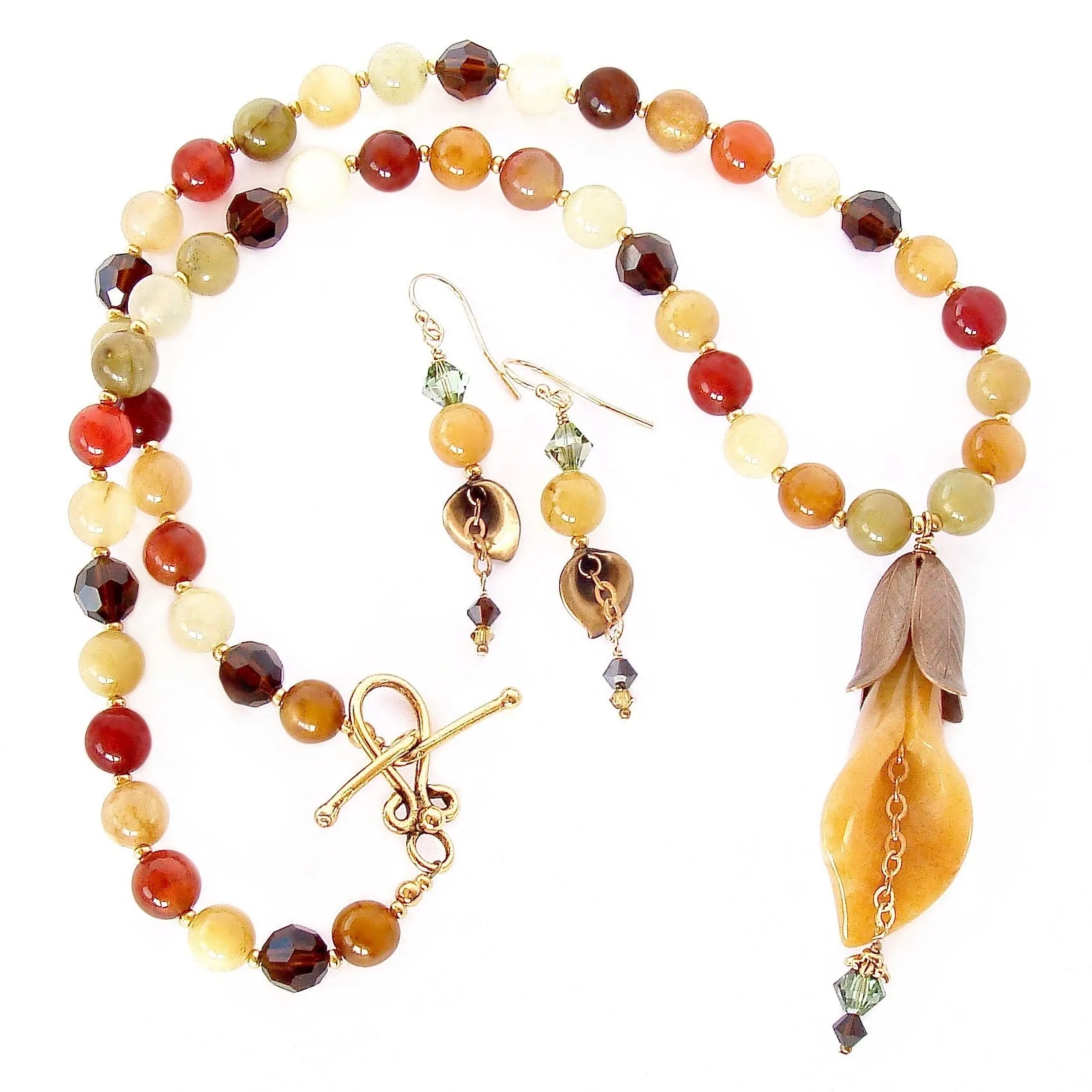 Harvest: Carved Jade Pendant Necklace Set
