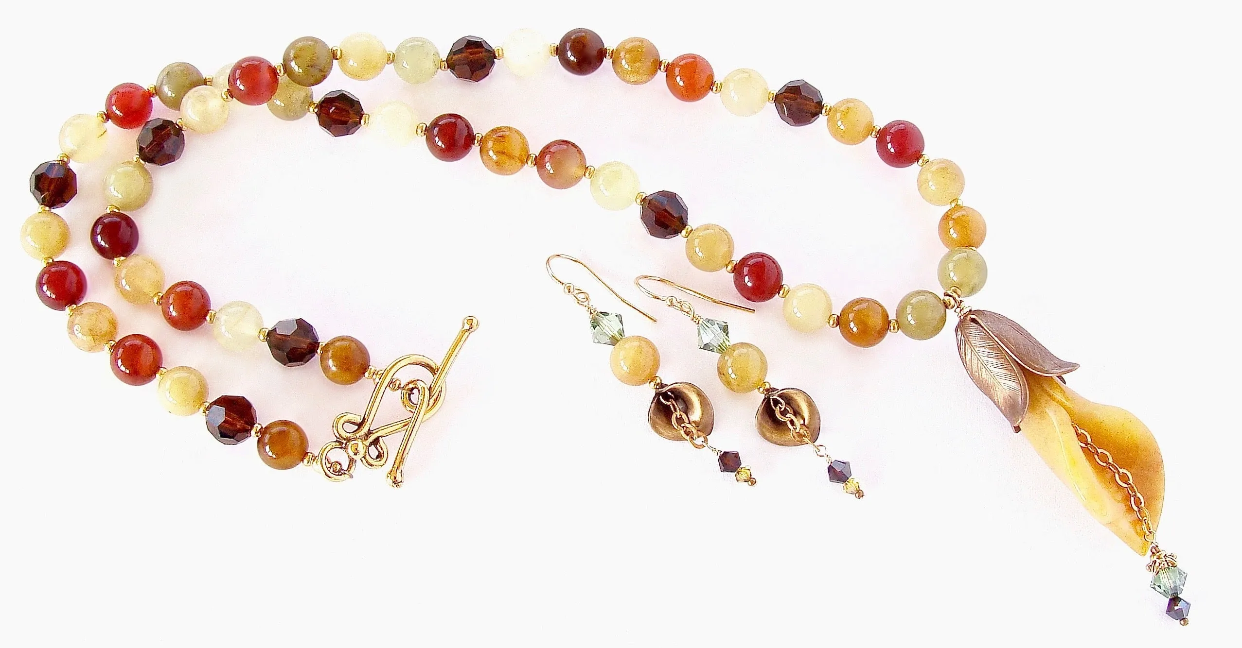 Harvest: Carved Jade Pendant Necklace Set