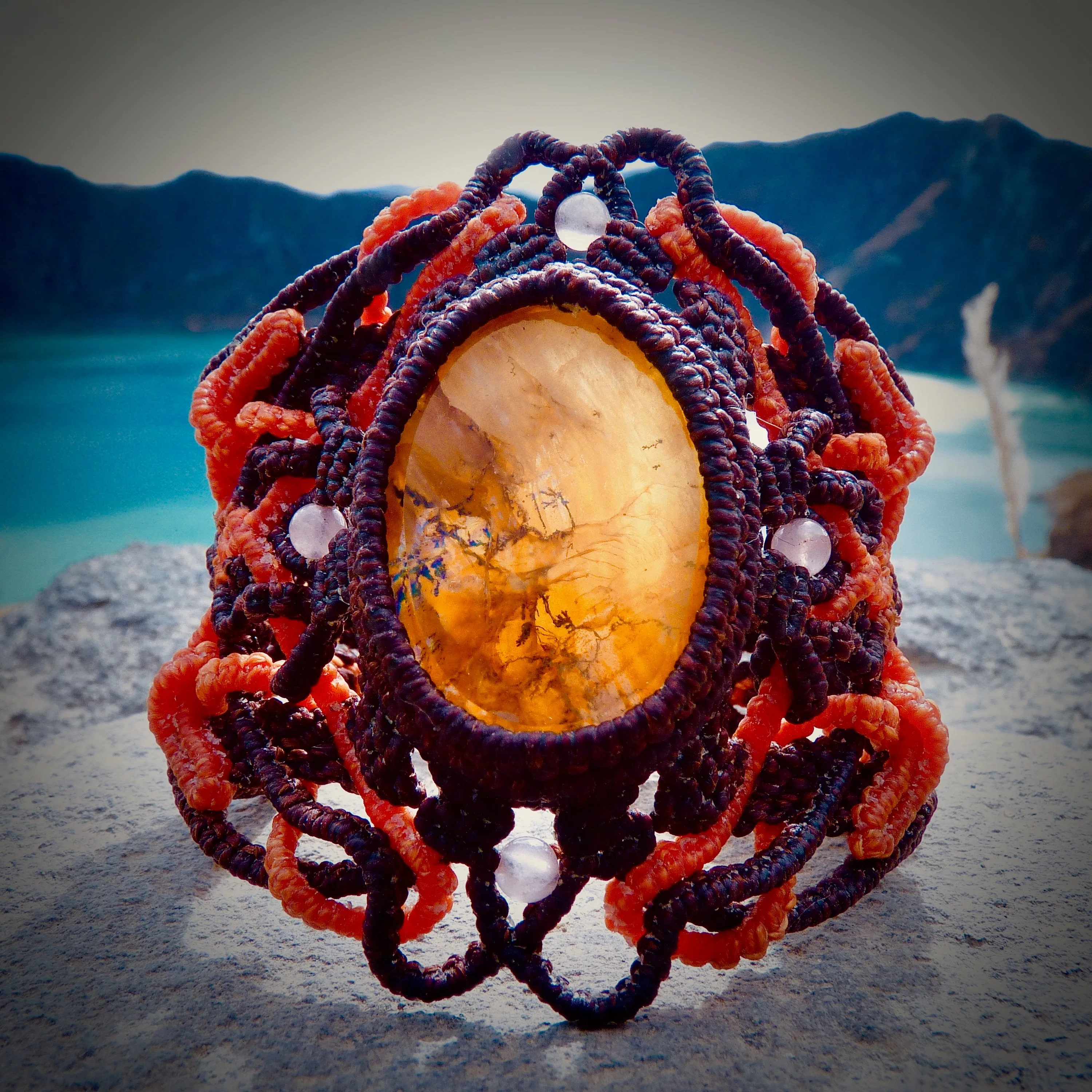 Hematoid quartz with dendrite bracelet (unique design)