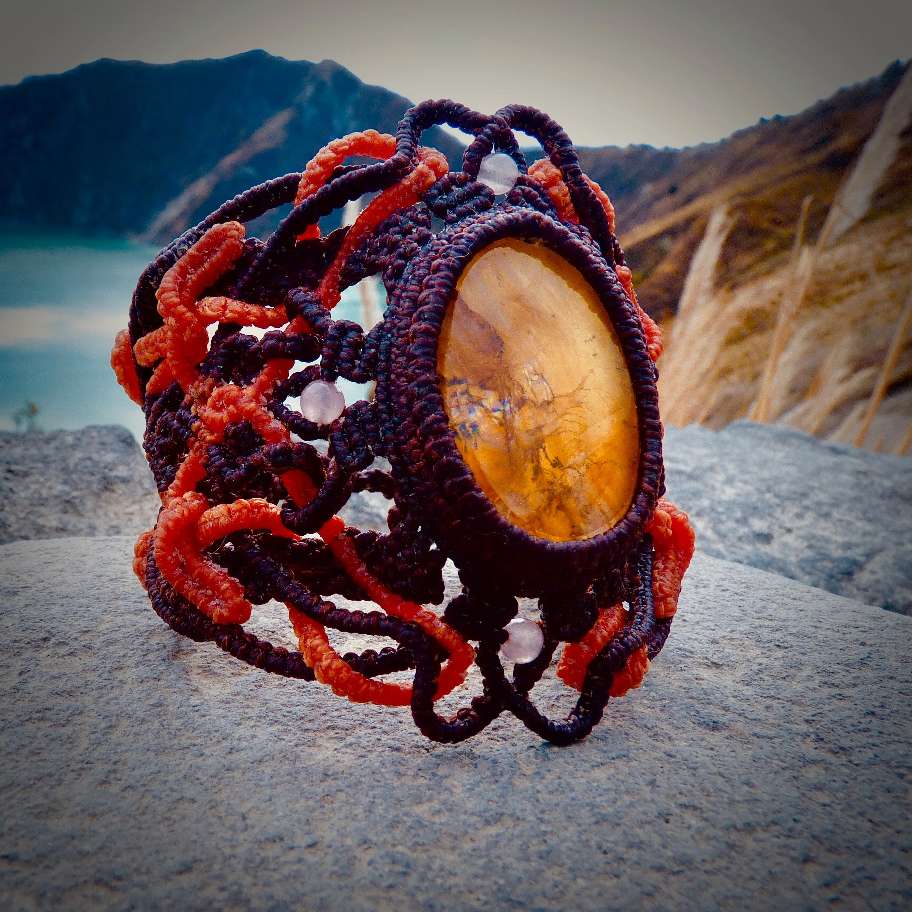 Hematoid quartz with dendrite bracelet (unique design)