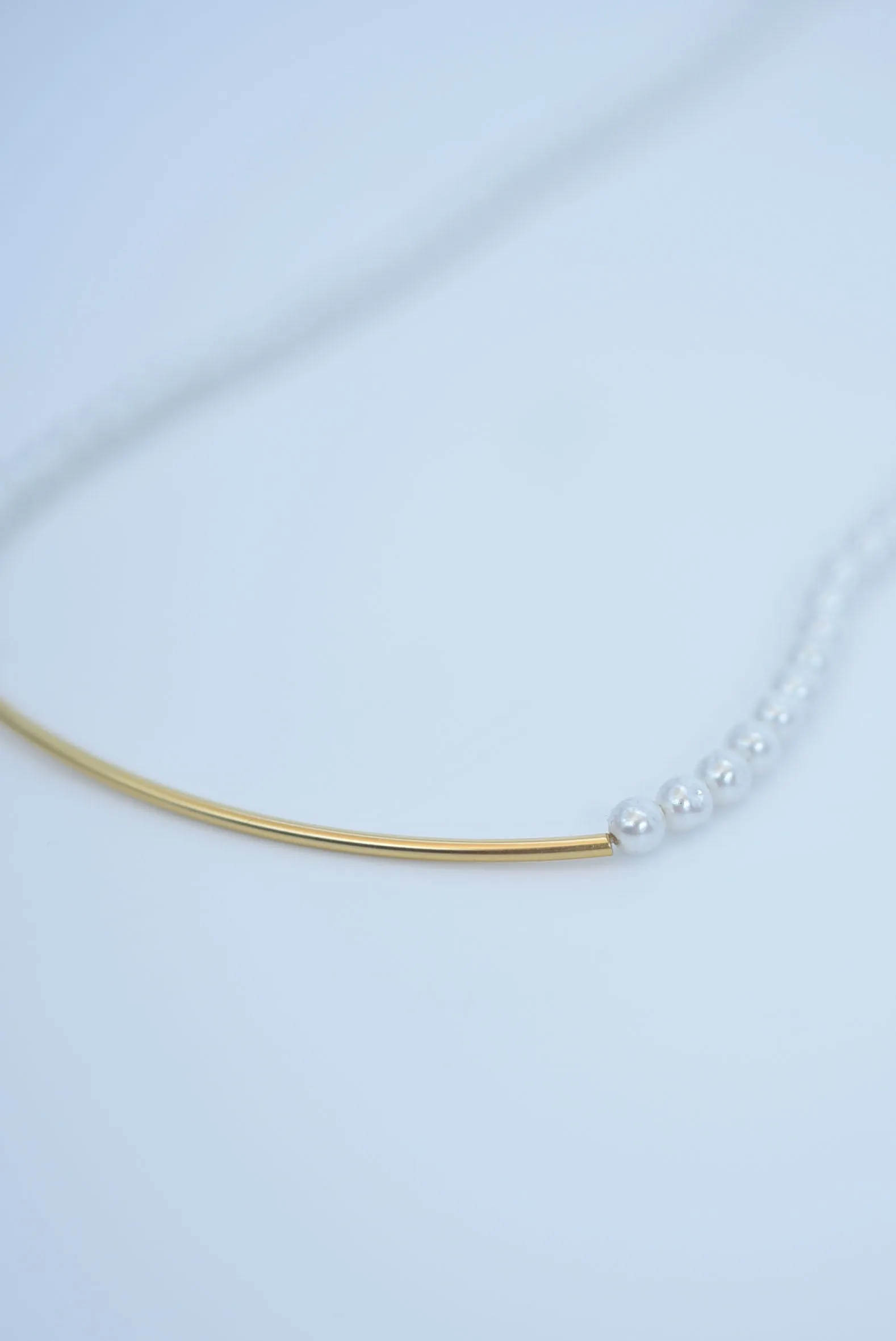 line bar glass pearl necklece