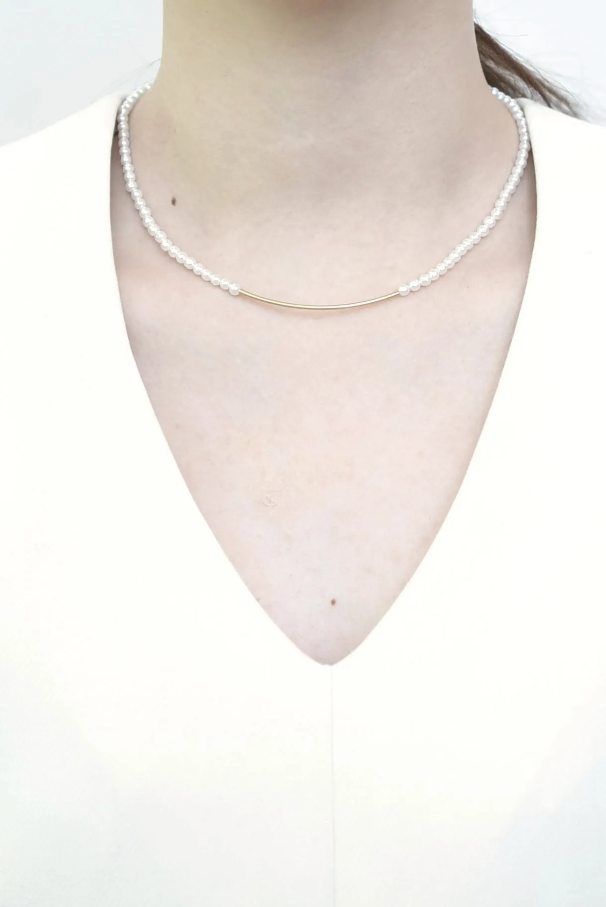line bar glass pearl necklece