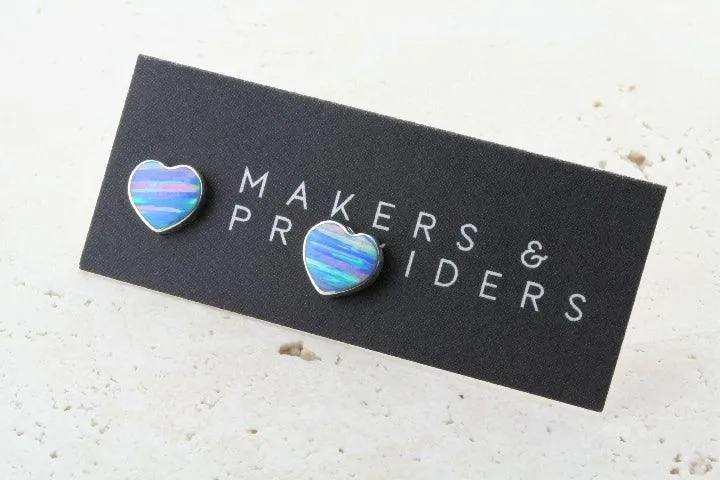 opal stud - heart -  blue rose
