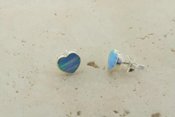 opal stud - heart -  blue rose