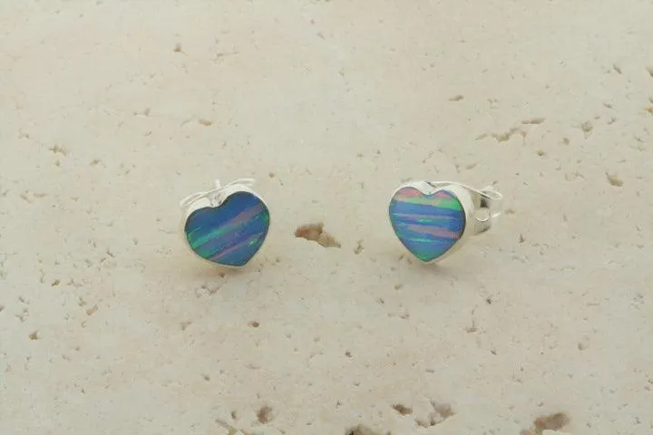 opal stud - heart -  blue rose