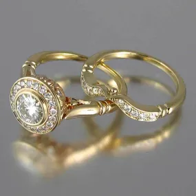 Wedding Jewelry Vintage Gold Color Round Cut Cubic Zircon Bridal Set Rings