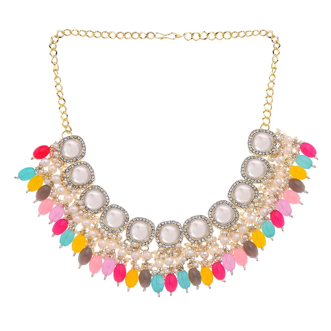 Yellow Chimes Jewellery Set for Women | Traditional Multicolor Pearl Beads Choker Necklace Set | Ethnic Gold Plated Choker Set for Girls Birthday Gift for Girls & Women | Anniversary Gift for Wife