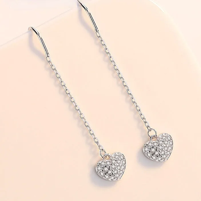Zircon Heart Ear Line Silver Drop Earrings for Women
