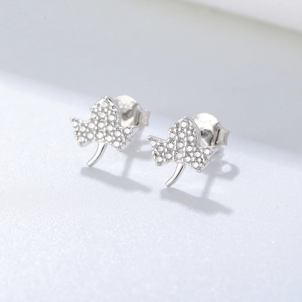 Zircon Maple Leaf Silver Studs Earrings for Women