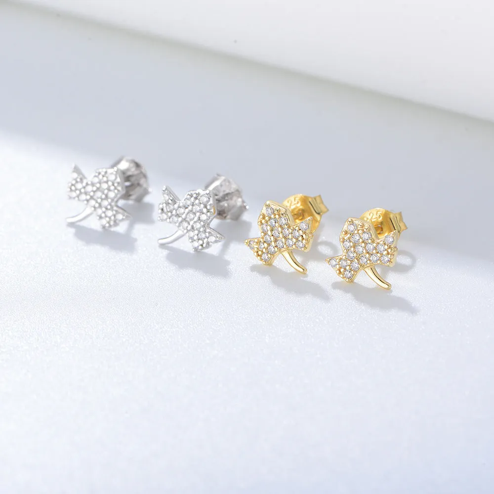 Zircon Maple Leaf Silver Studs Earrings for Women